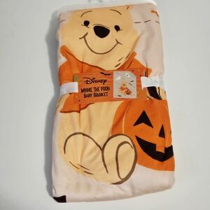 Disney Winnie the Pooh Halloween Jack-o-lantern Ghost Beige Baby Blanket 30x40
